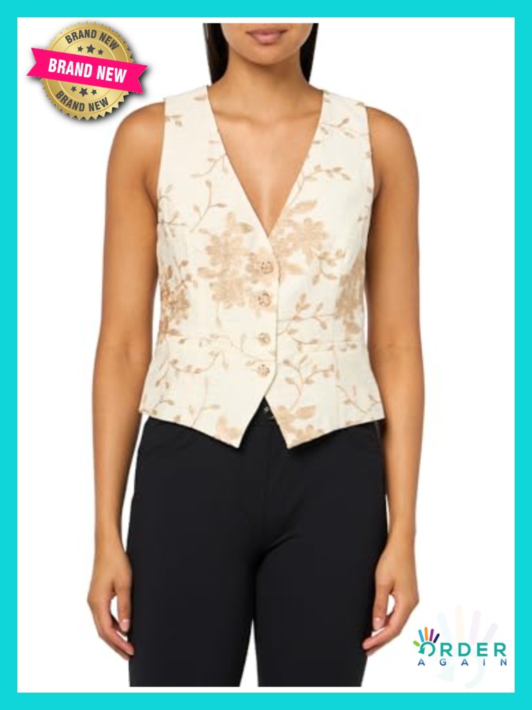 Embroidered Lurex Button-Front Vest - 67% Rayon 21% Nylon